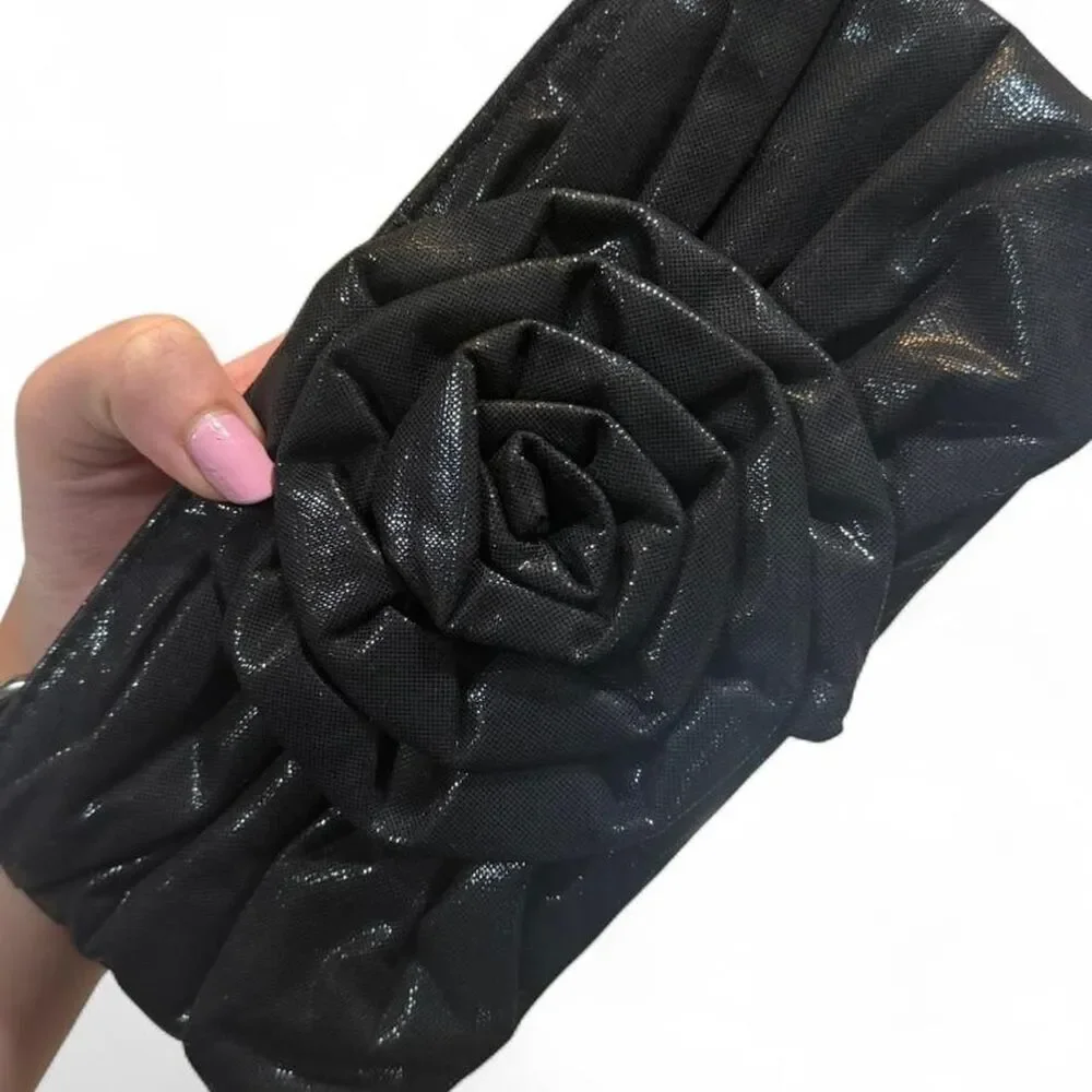 Y2K Metallic Black Purse  with silver rhinestone ring detail